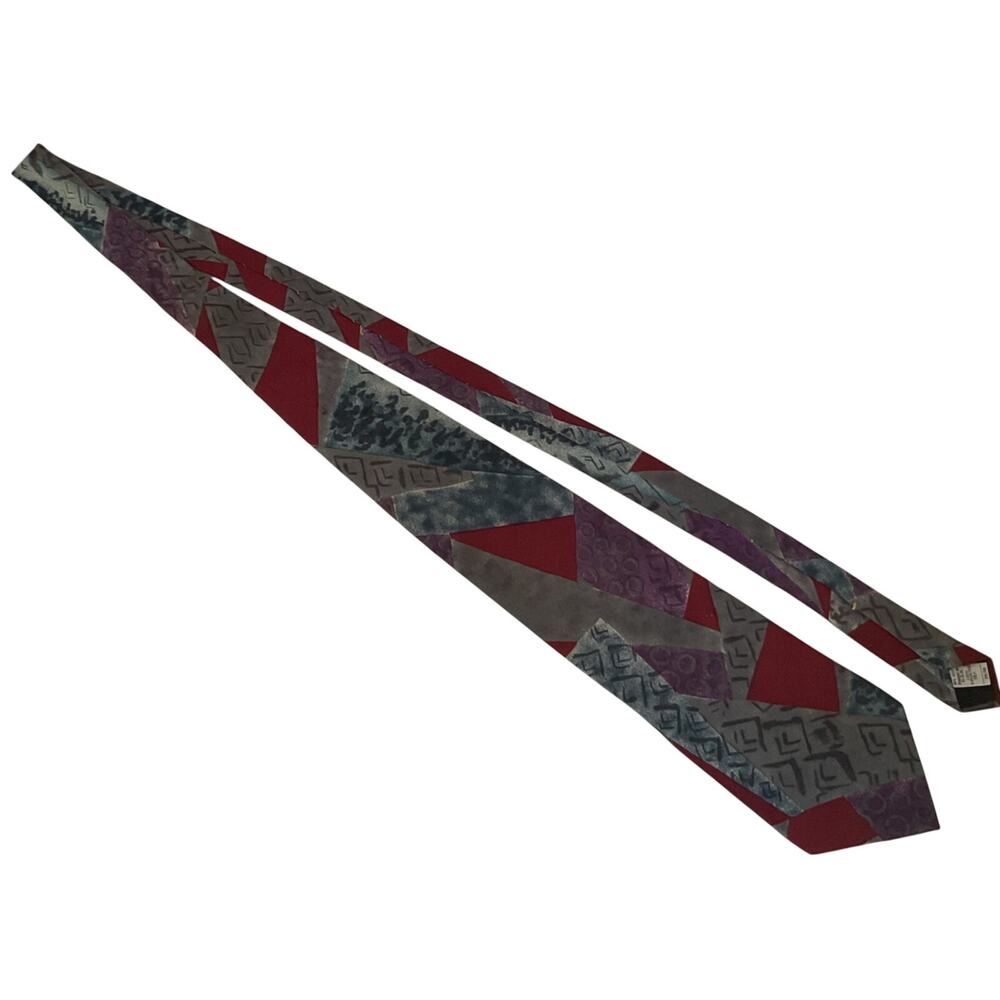 Vintage Tie 100% Silk Oscar de la Renta Made in USA Abstract Geometric Red Gray